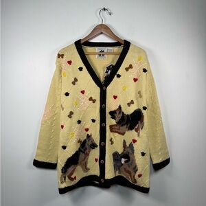 Handknits by Storybook Knits Vintage 90’s German Shepherd Dog Print Cardigan NEW